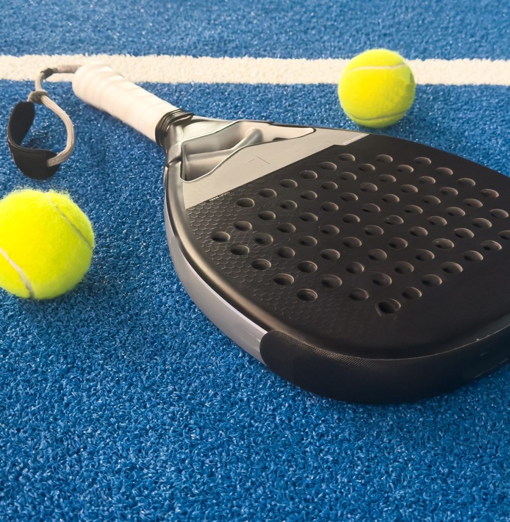 padel tennis racket sport court and balls.